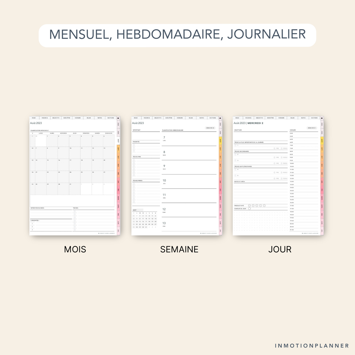 Organisation mensuelle, hebdo et journalière avec planner digital InMotion Planner