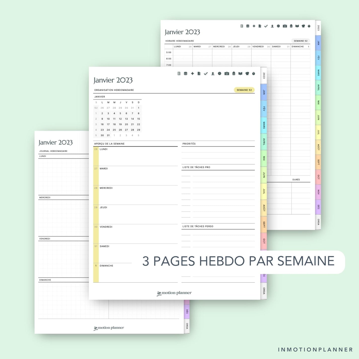 pages hebdomadaires agenda numérique InMotion Planner