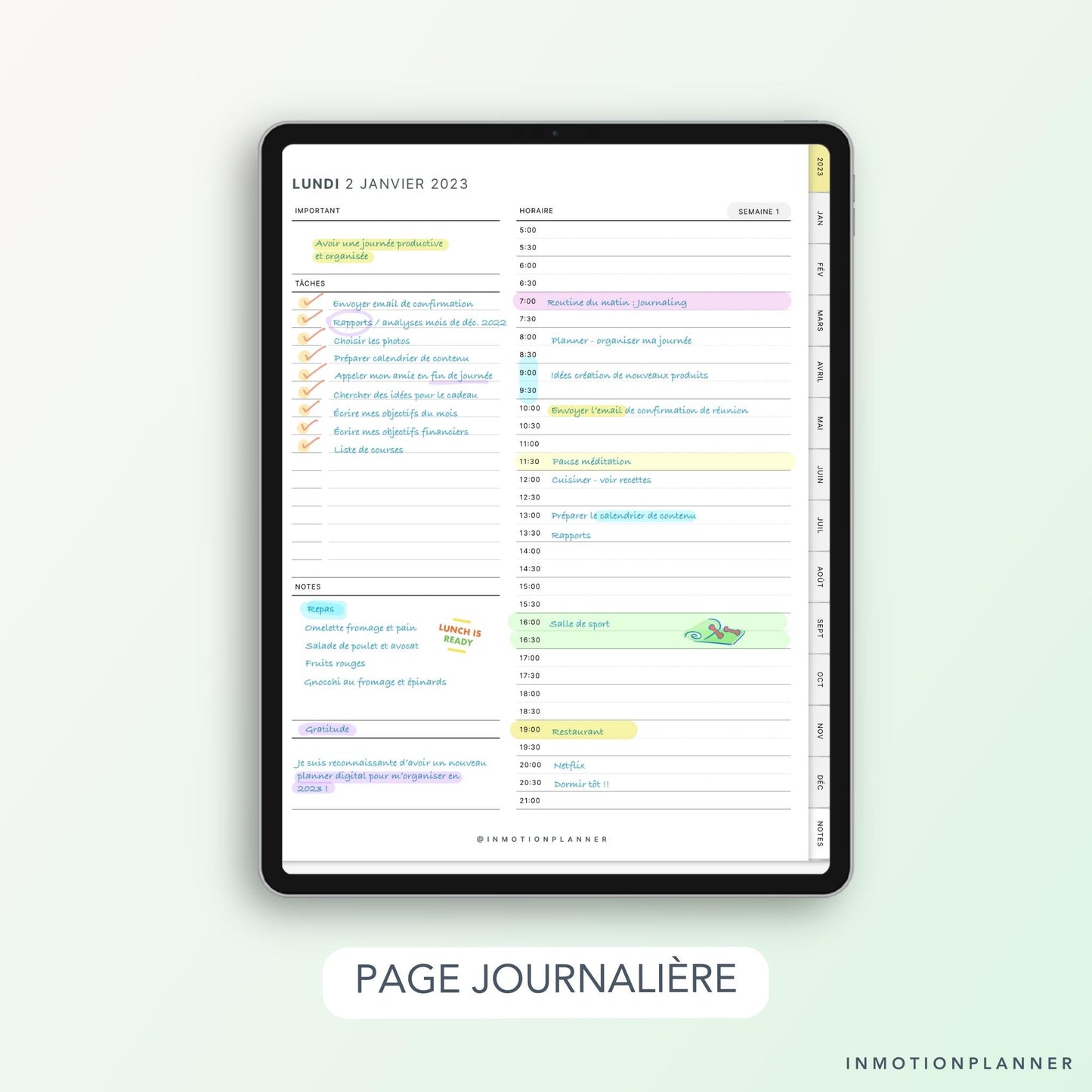 Planning journalier avec un planner digital