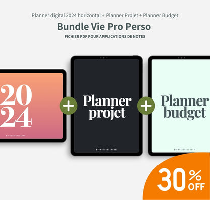 Bundle Vie Pro Perso (Planner digital 2024 horizontal + Planner Projet + Planner Budget)