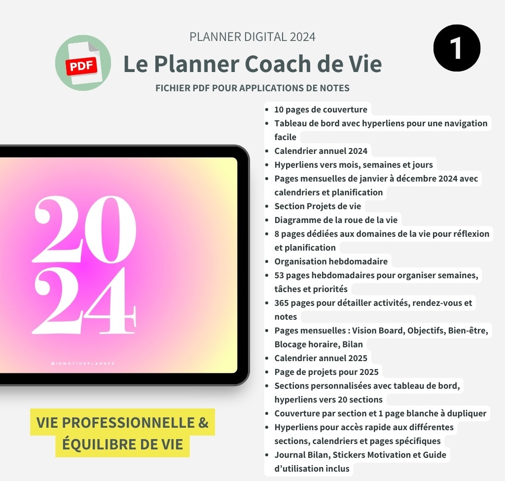 Bundle Vie Pro Perso (Planner digital 2024 horizontal + Planner Projet + Planner Budget)