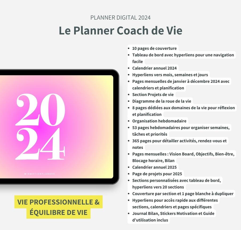 Agenda Semainier 2024: Planificateur et Organisateur Hebdomadaire | Vue  d'ensemble de l'année, de janvier à décembre | Calendrier 2024 avec jours