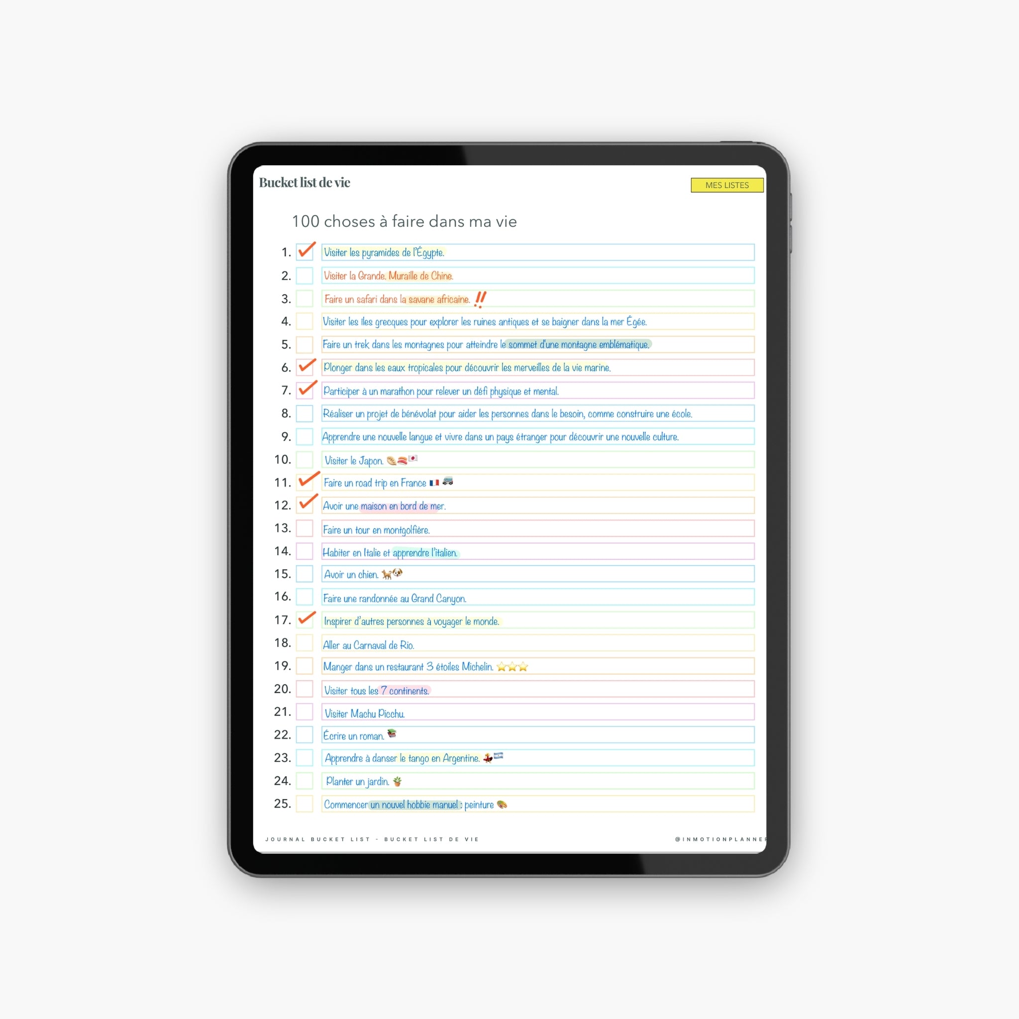 Bucket List Journal (French)