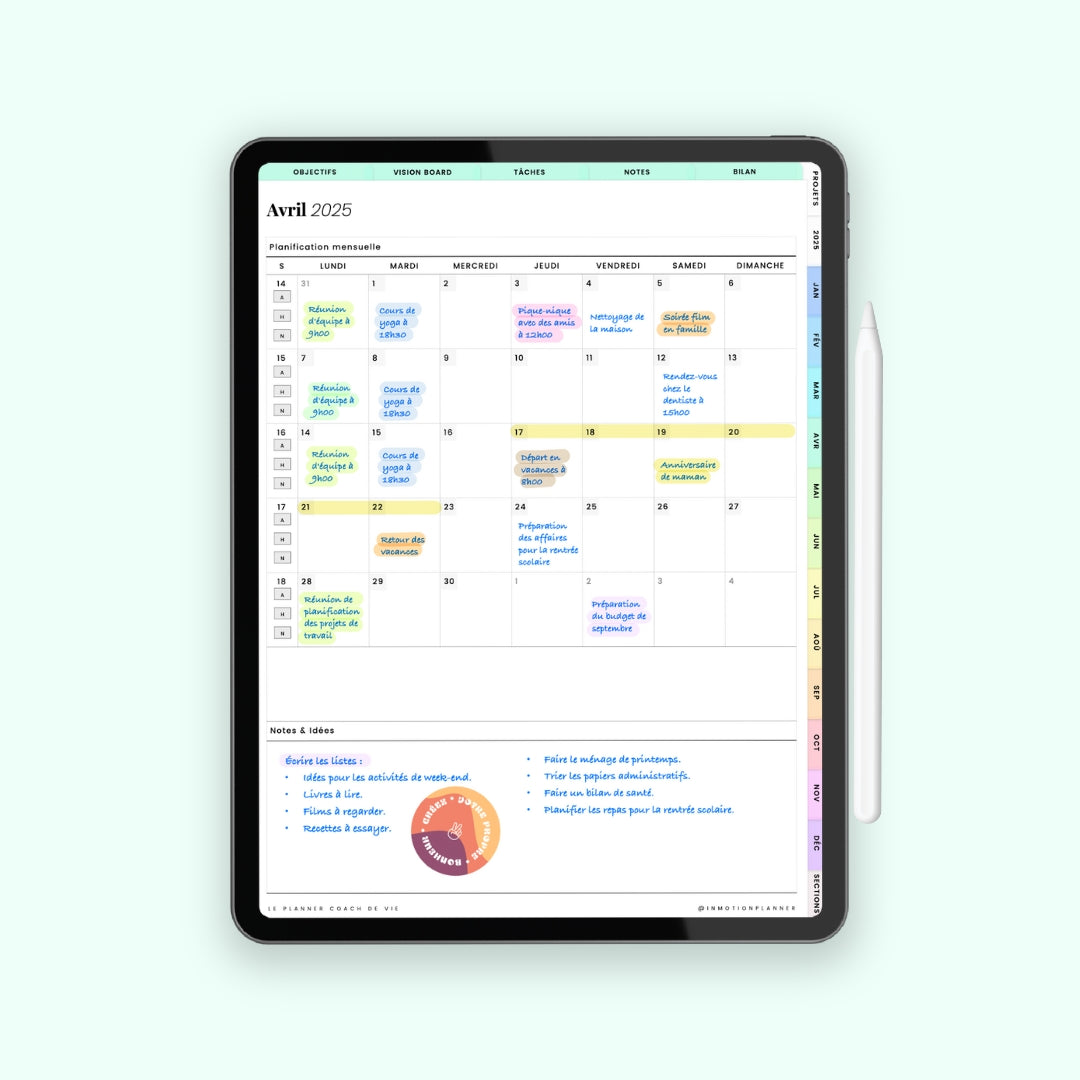 calendrier mensuel avec un agenda numérique