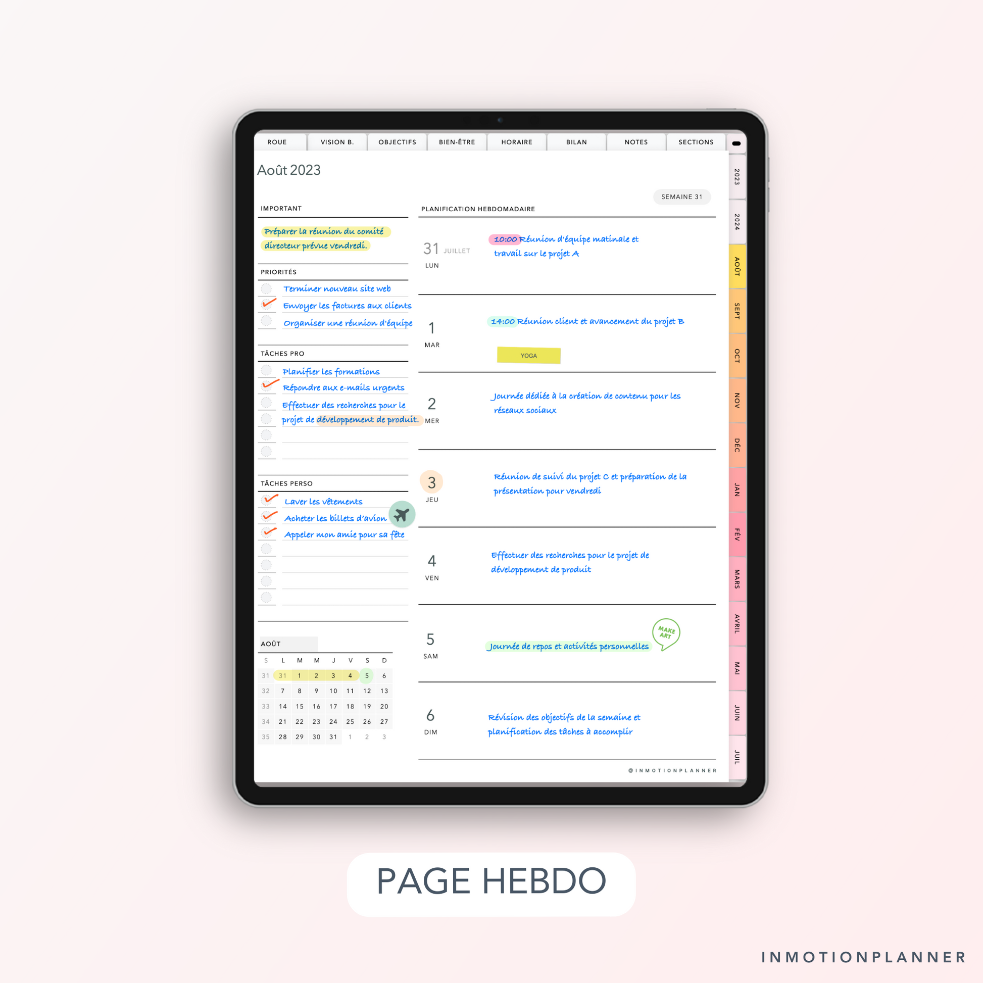 Page hebdo InMotion Planner