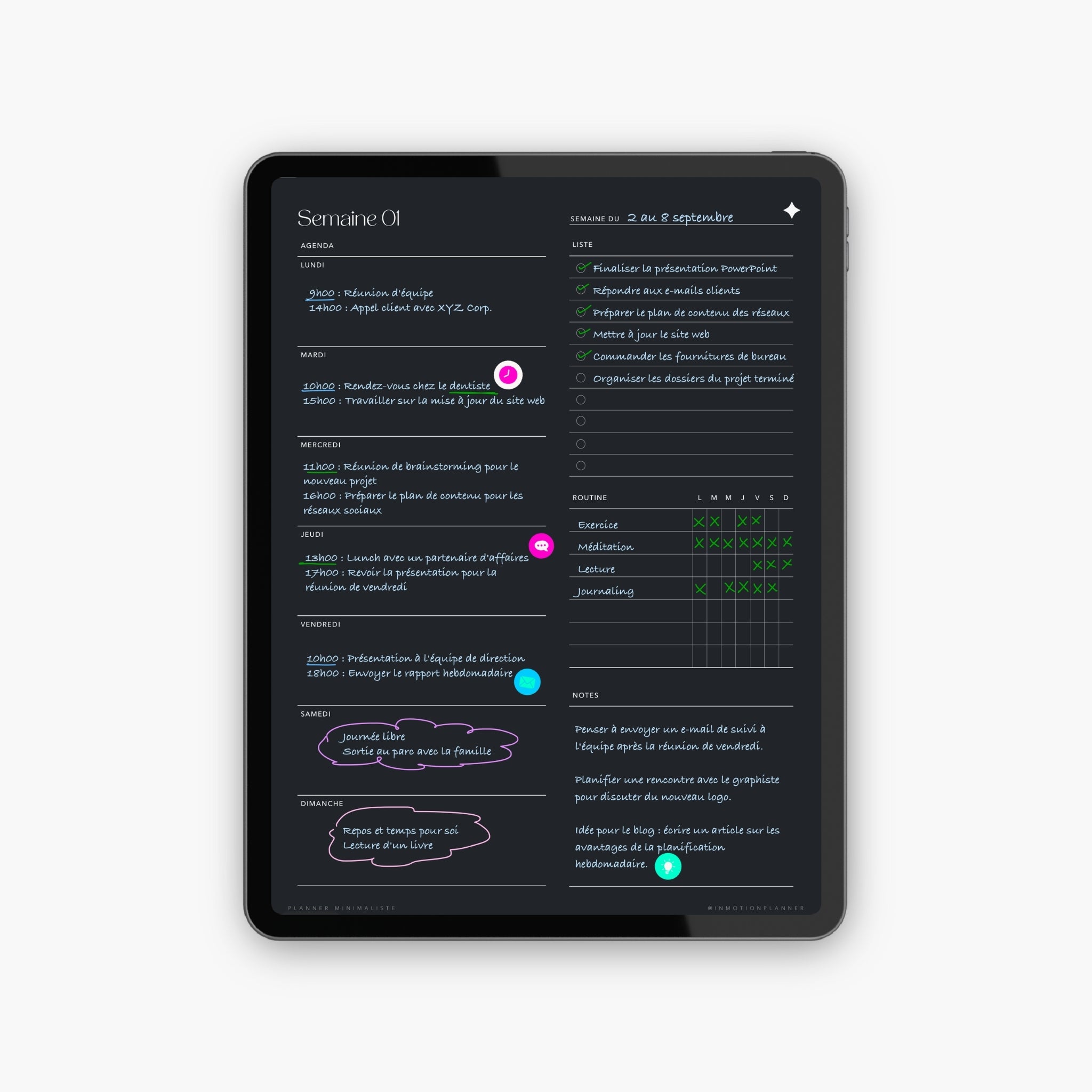 Planner Minimaliste non daté - 52 semaines