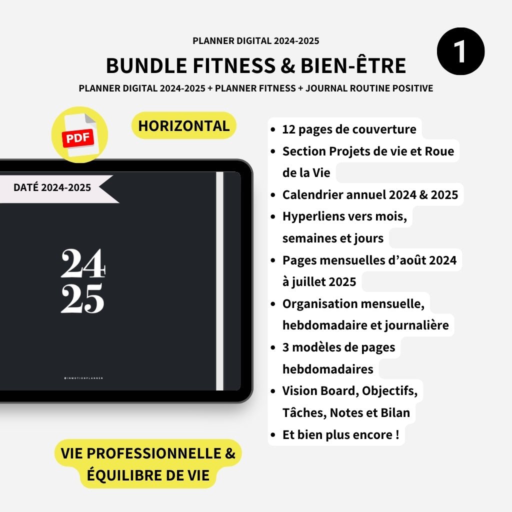 Bundle Fitness & Bien - être (2024 - 2025 Horizontal) - InMotion Planner