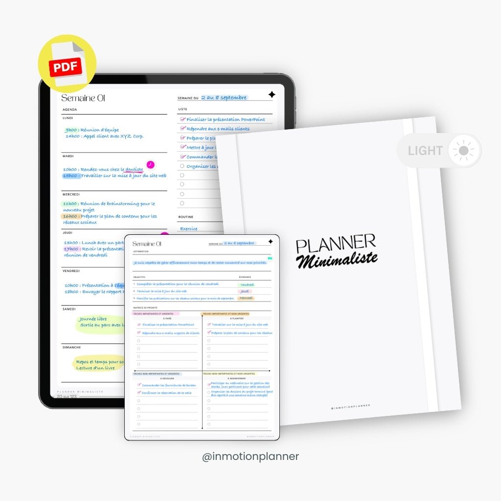 Planner Minimaliste non daté - 52 semaines - InMotion Planner