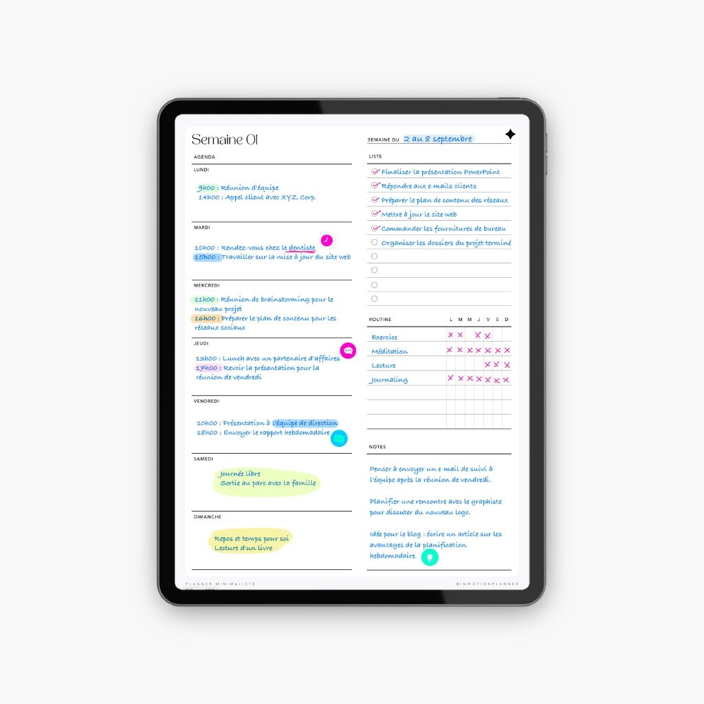 Planner Minimaliste non daté - 52 semaines - InMotion Planner