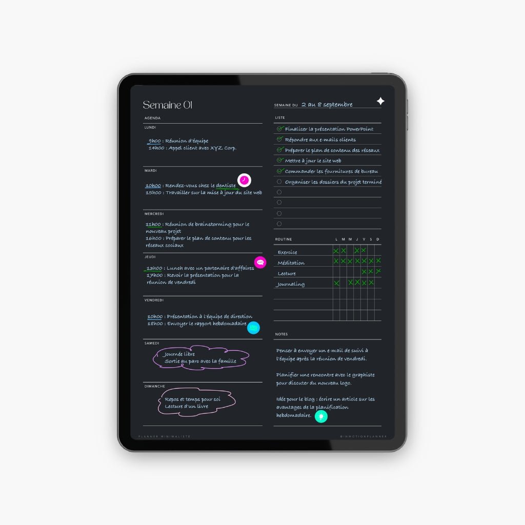 Planner Minimaliste non daté - 52 semaines - InMotion Planner