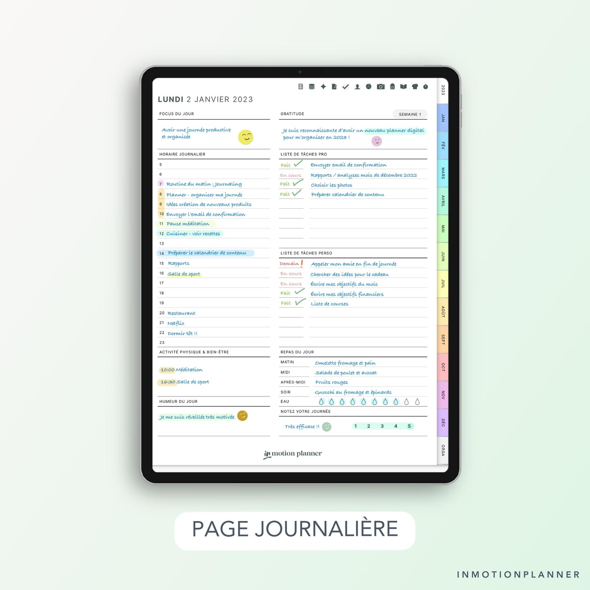 InMotion Planner Page journalière agenda digital GoodNotes app