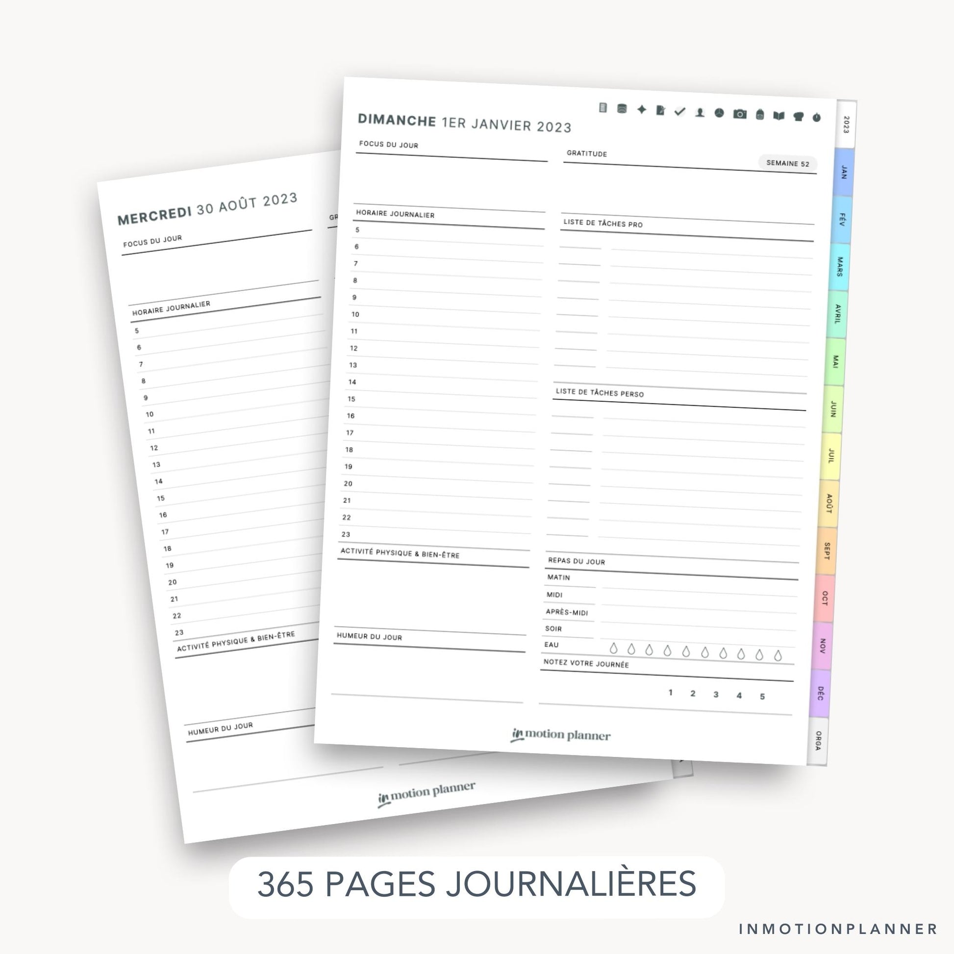 Pages journalières planner digital 2023 InMotion Planner
